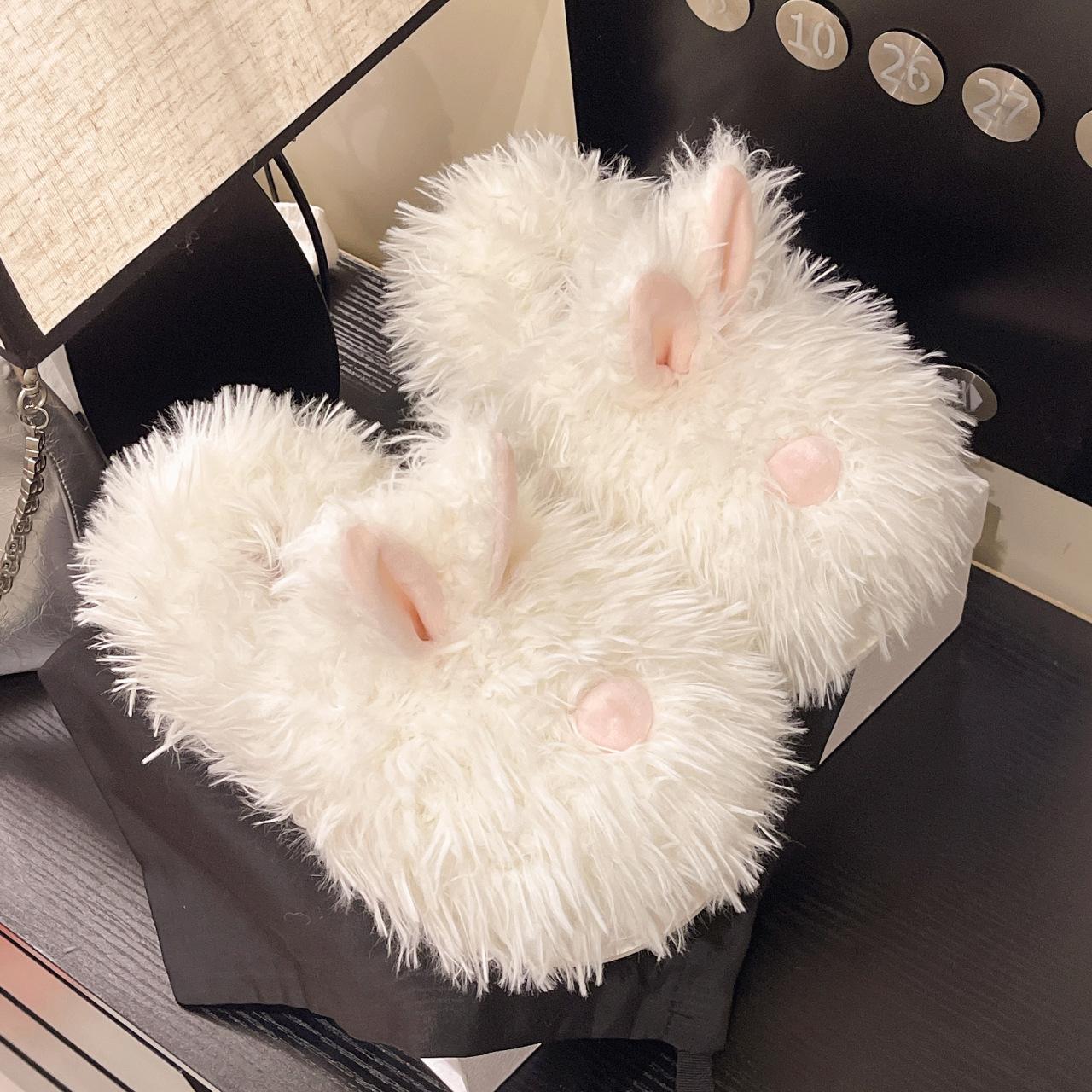 

Осенне-зимняя мода универсальные, удобные и теплые, пушистые туфли, толстая подошва увеличивает рост, милые хлопковые тапочки с кроличьей головой, женские 40-41 белый