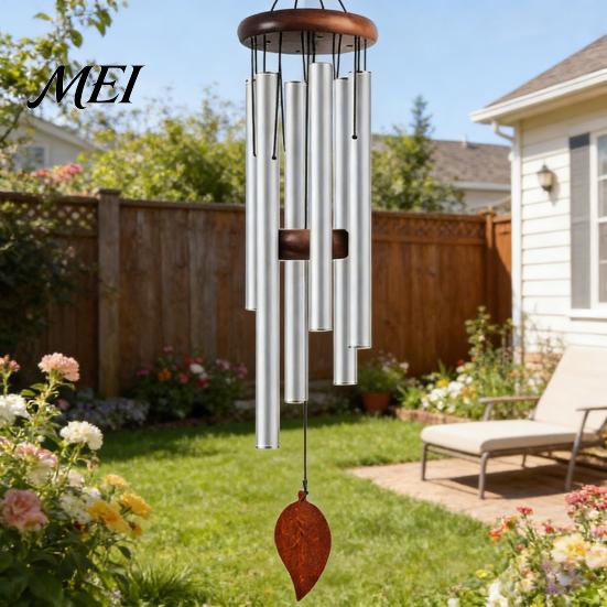 Durable Wind Chimes Metal Chime with 6 Aluminum Tubes, Garden Hanging Chimes, Stable Structure Weather Resistant for Outdoor Patio Decoration Low-key