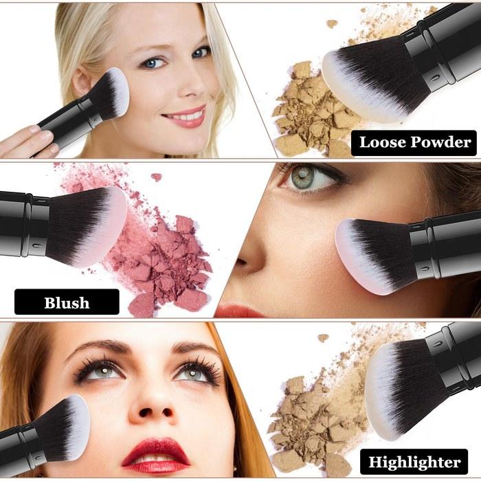Falliny Retractable Kabuki Makeup Brush, Angled Travel Powder Blush Brush, Foundation Makeup Brush with Cover, for
