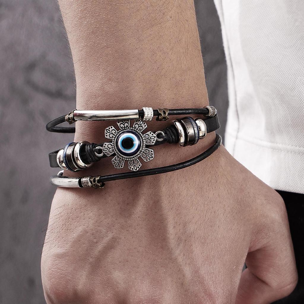 Boho Multi-Layer Kokosnussschale & Perlen Schmetterling Leder Armband Set für Männer
