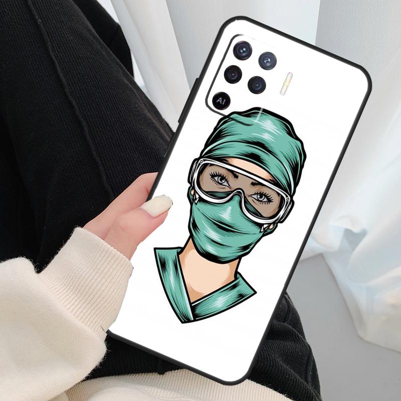 Cartoon Medicine Doctor Nurse Case For Oppo A40 A60 A80 A5 Pro A15 A16 A17 A57 A77 A94 A74 A54 A76 A96 A18 A38 A58 A78 A98