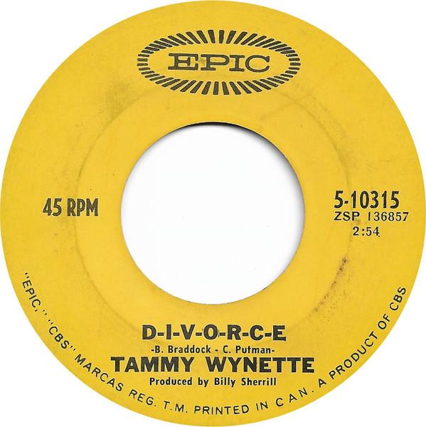 

7inch Record TAMMY WYNETTE - D-i-v-o-r-c-e 510315 EPIC 1968 Canada Country/Folk Used