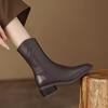 Fashion Zipper Middle Heel Women's Half High Boots Square Toe Ladies Mid Calf Shoes on Offer New Rock Gyaru Winter 2025 Novelty in Boot