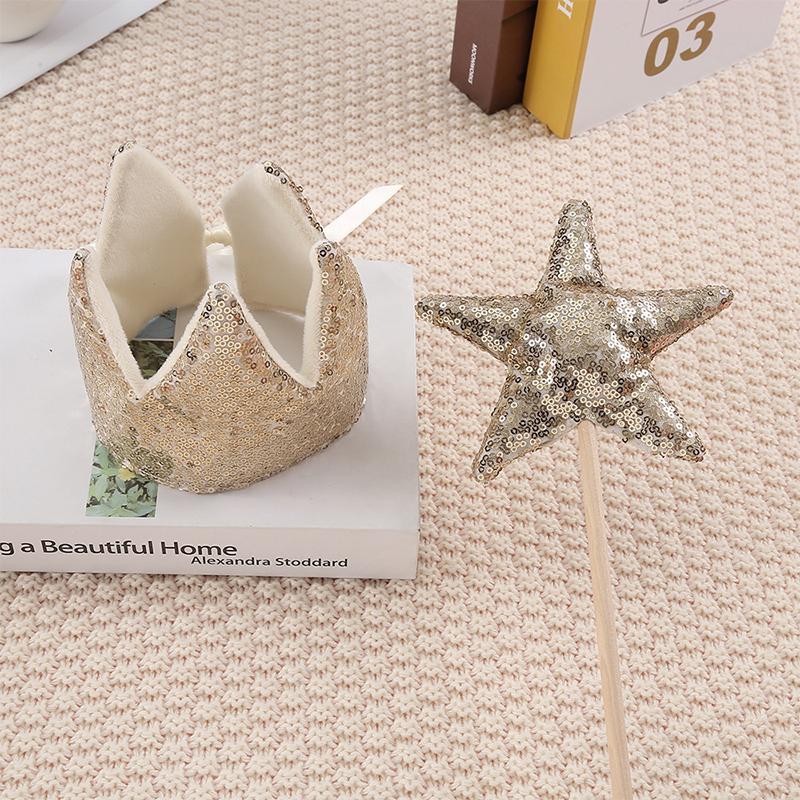 

Ins Baby Shower Girl Glitter Pink Crown Boy Birthday Party Headwear Stage Performance Headband Star Fairy Stick