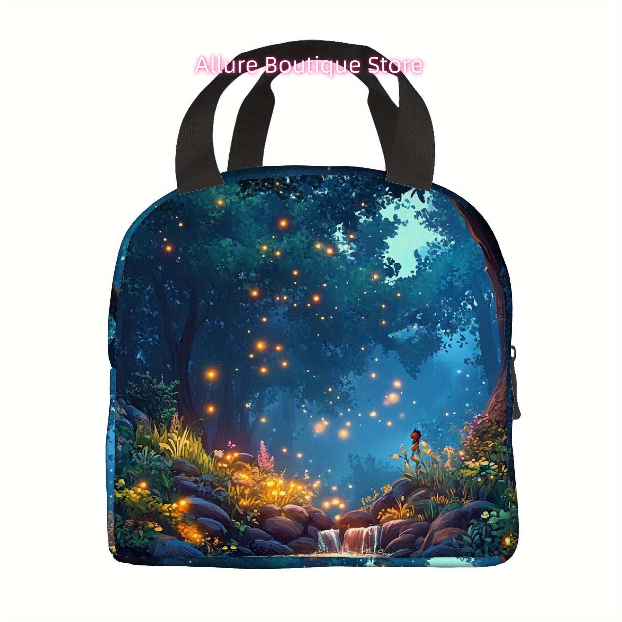 1pc Magical Glow-in-the-Dark Thermal Insulated Bag - Non-Food Contact Portable Thermal Bag with Enchanted Forest Glowing Lights 8.5 8 5inch бежевый