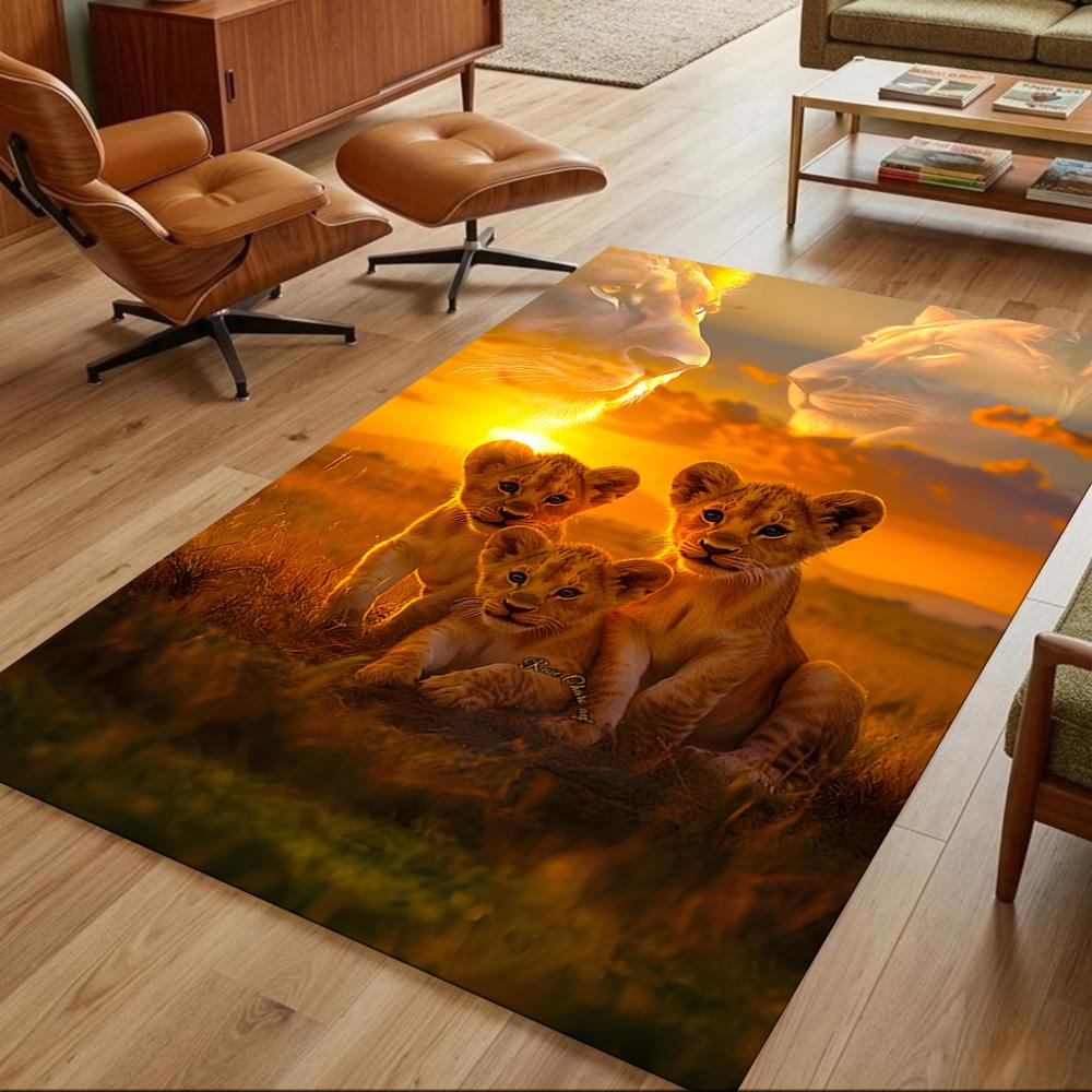 Lion Family Bonding Moment Non-Slip Home Carpet Design for Office Decor Living Room Gift