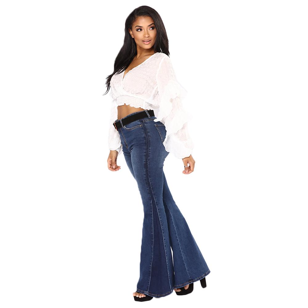 Women Denim Flared Pants Casual Bell 