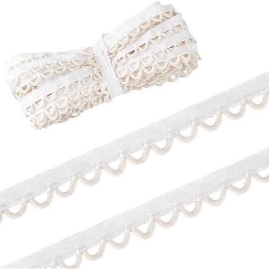 PH PandaHall 10 Yards Cotton Petite Braid Trim with Loop 5/8 inch Buttonhole Ribbon Braid Trim White Buttonhole Lace Trim for Wedding Bridal Dress