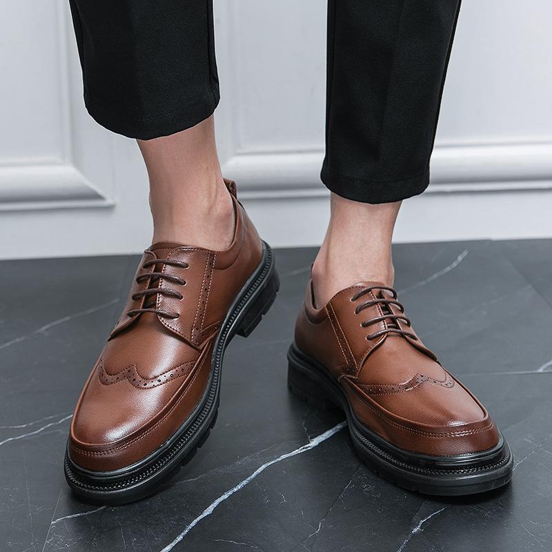 2024 Autumn/Winter Men's Comfortable Leather Lace-up Brogues - Casual British Business Formal Shoes
