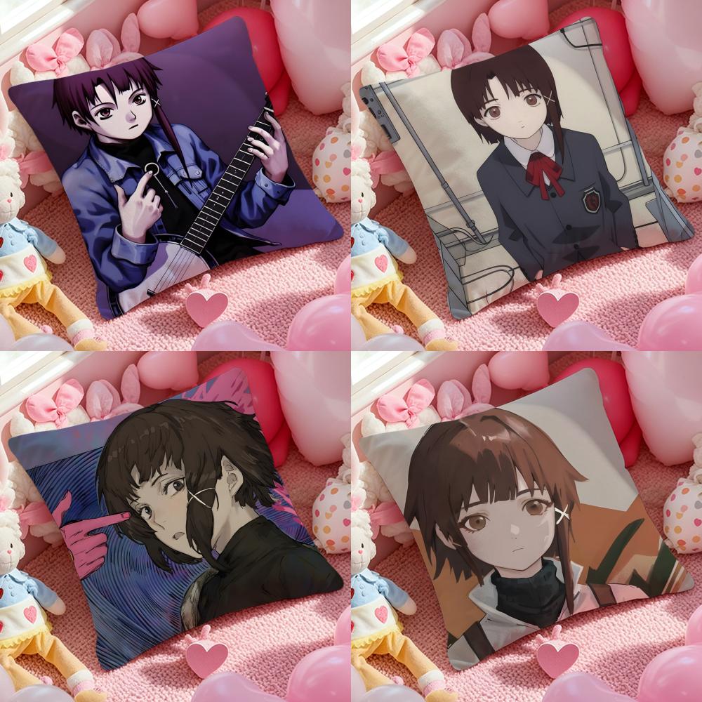 Anime EExperiments LLain Kissenbezug Milbendichter Kissenbezug Versteckter Reißverschluss seidiger kurzer Plüsch Sofakissenbezug