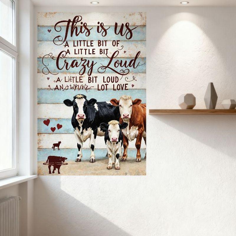 'This Is Us' Rustic Wooden Plank Style Metal Sign with Cows & Love Text, Family Farm Life Wall Decor Tin Sign for Home Cafe Bar