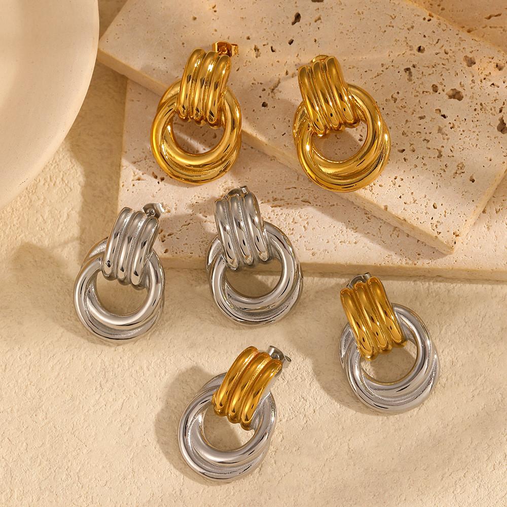 Geometric Stainless Steel Earring Jewelry With Electroplated Finish For Stylish Ladies