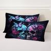 3D-gedrucktes schwarzes Totenkopf-Skelett-Bettwäscheset Bunte Vintage-Rosen-Bettbezug Luxuriös Weich Zuhause Hippie-Stil Bettbezugsets