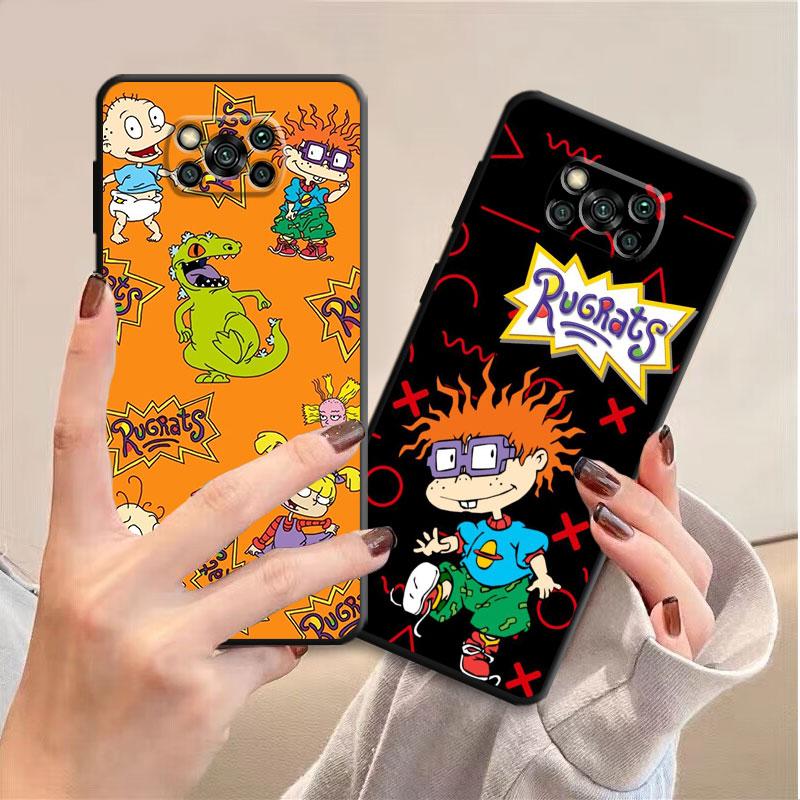 Cartoon-Rugrat Anime Handyhülle für Poco X4 M3 F1 X3 NFC M4 5G F4 C40 X3 Pro F3 GT M3 Pro X3 GT Schwarz Weiche Hülle Luxus Funda