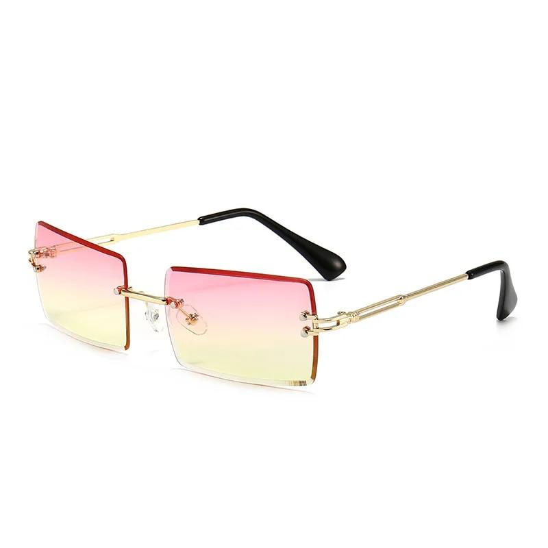 Vintage Fashion New Sunglasses Rimless Frameless Rectangle Shades Gradient UV400 Square Traveling Sun Glasses for Women