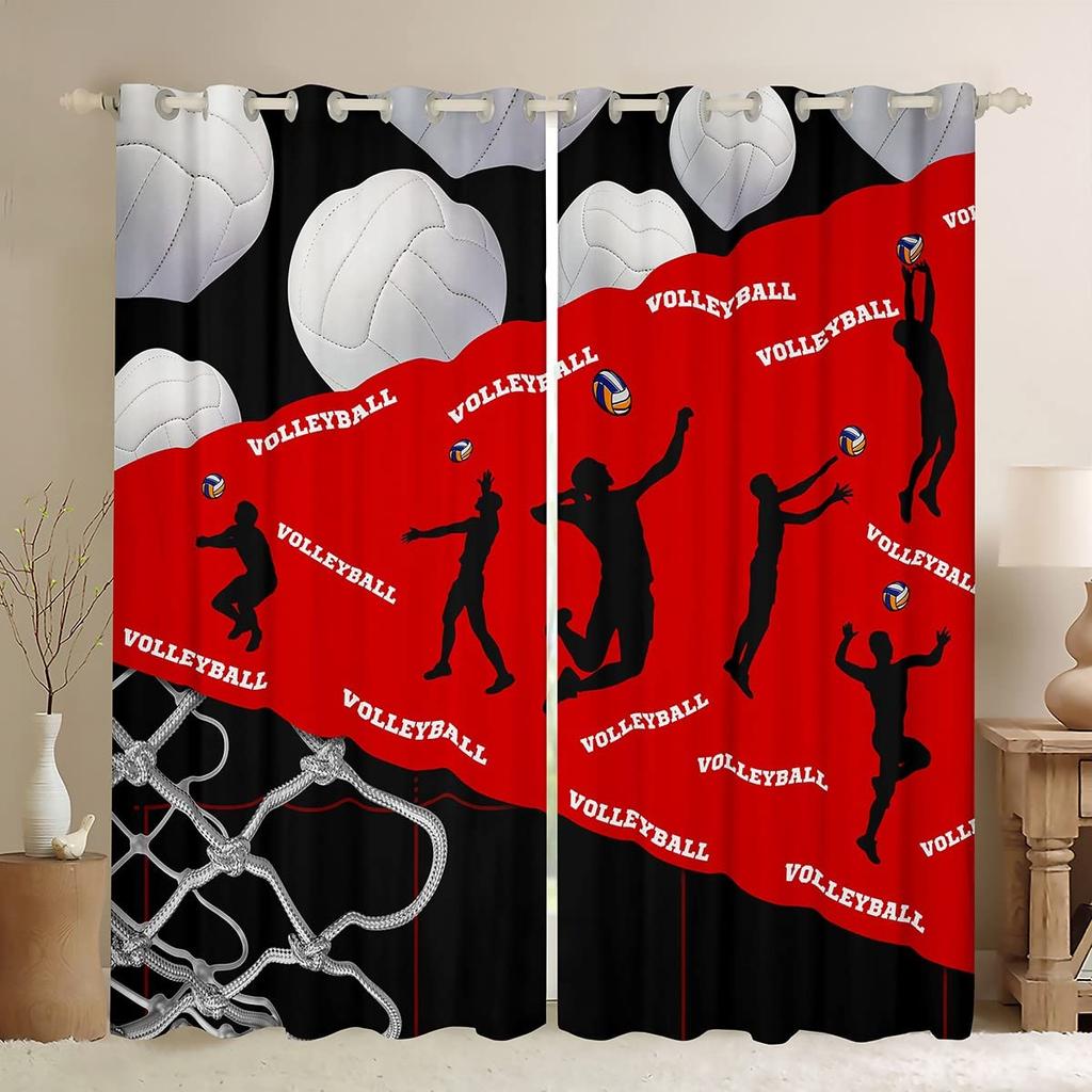 Volleyball Curtains Sports Game Theme Curtains Drapes for Kids Boys Girls Bedroom Abstract Window Curtain Blackout Drape