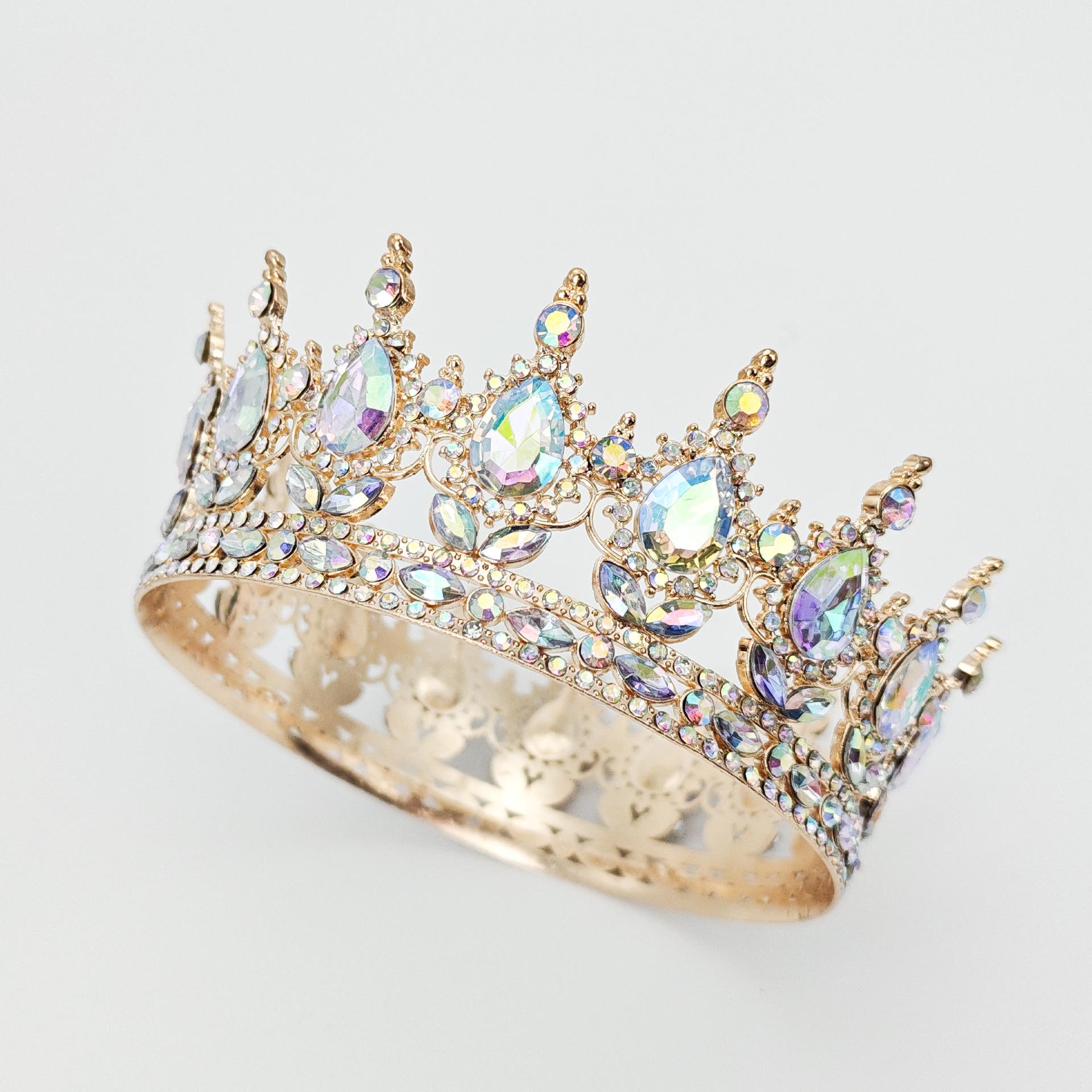 

Круглая корона невесты в стиле барокко, корона в форме капли воды с бриллиантами, винтажная королевская корона для показа