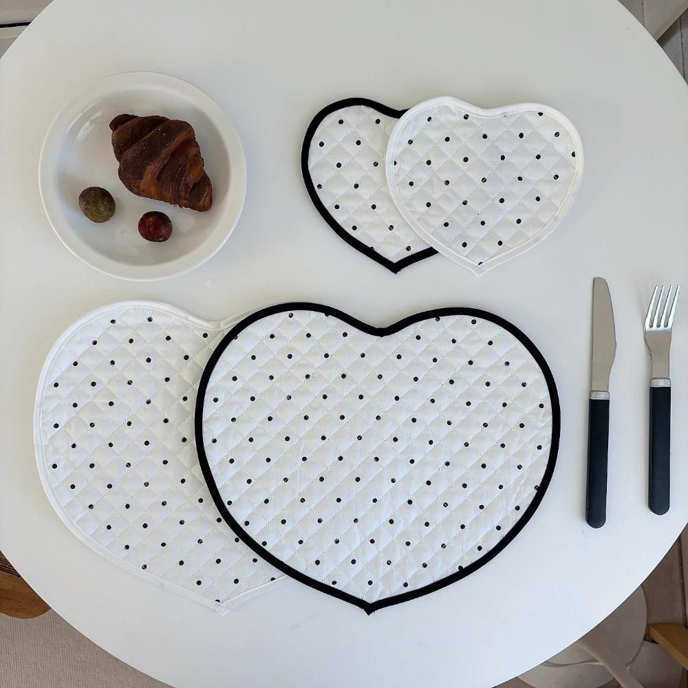 New Polka Dot Heart-shaped Placemats Cotton Decorative Insulating Table Mat Love Quilted Water Cup Mat Home Decor