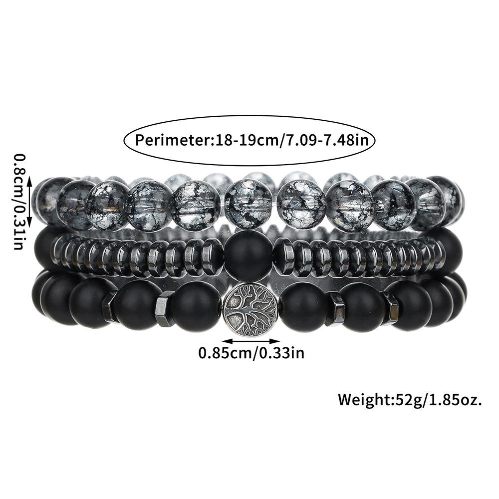 Men's Retro Hip Hop Black Agate Beaded Bracelet Set
