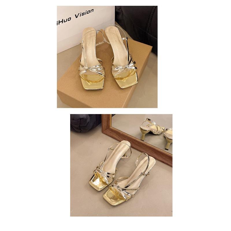 

Новые туфли на высоком каблуке, женская обувь, тонкий каблук, с открытым плечом, квадратный носок, универсальные сандалии 42 золотой