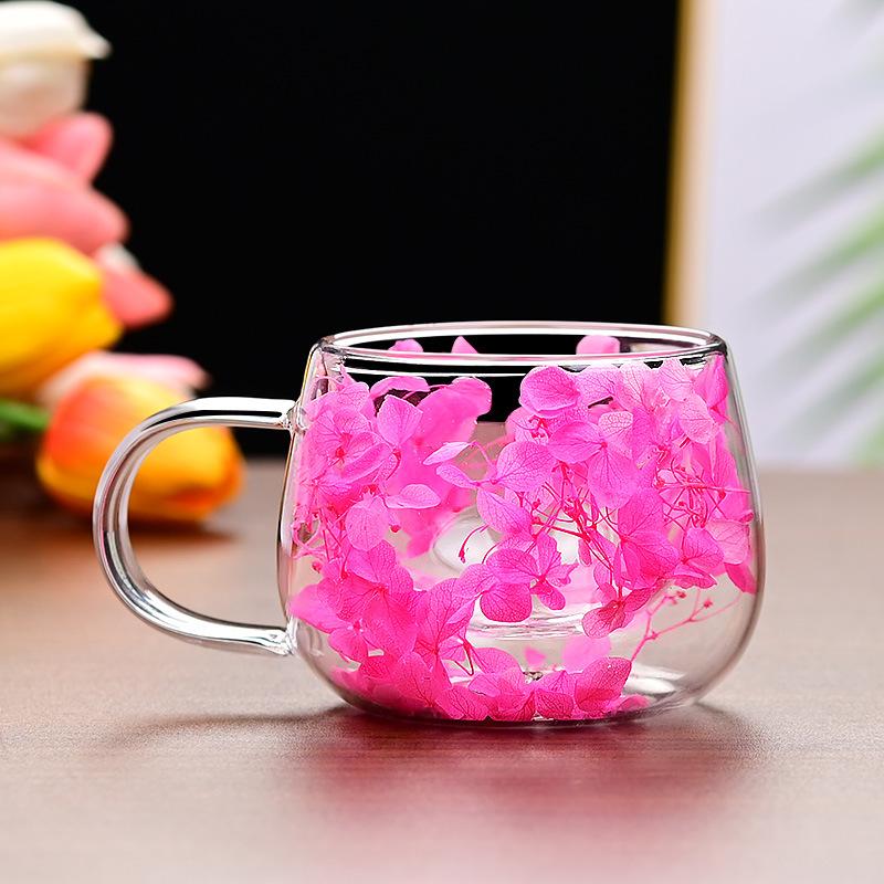 Getrocknete Blume doppelwandige Glas-Kaffeetasse, Einfache dicke Tasse mit Anti-Verbrühungs-Rand, Milchtasse, Umweltfreundlich, Hitzebeständig