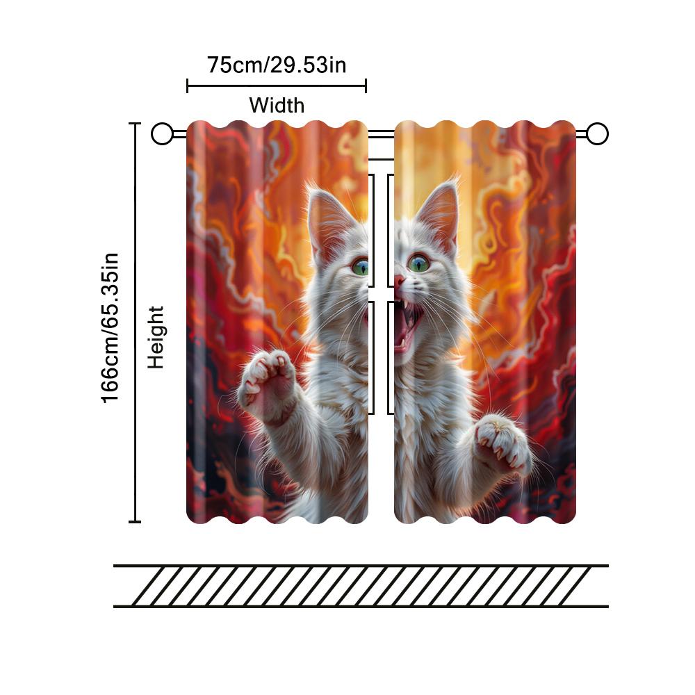 2 Pcs, Filtering Curtains (excluding Rods, Non-movable, Without Batteries) Screaming Cat for Use In Bedrooms and Living Rooms