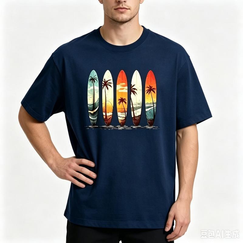 Vintage Sunset Surfboard Print Tshirt 100 Cotton Unisex Casual Short Sleeve Streetwear Top