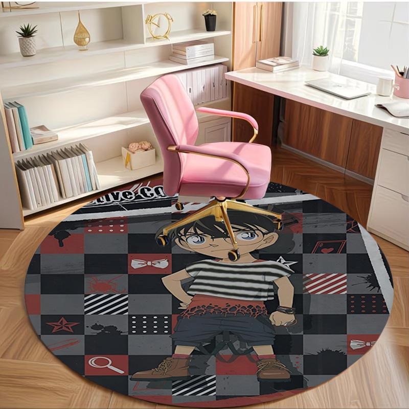 Detective Conan Print Round Rug, Washable Floor Carpet, For Entryway Dorm Laundry Room Office Study, Home Decor Birthday Christmas Gift