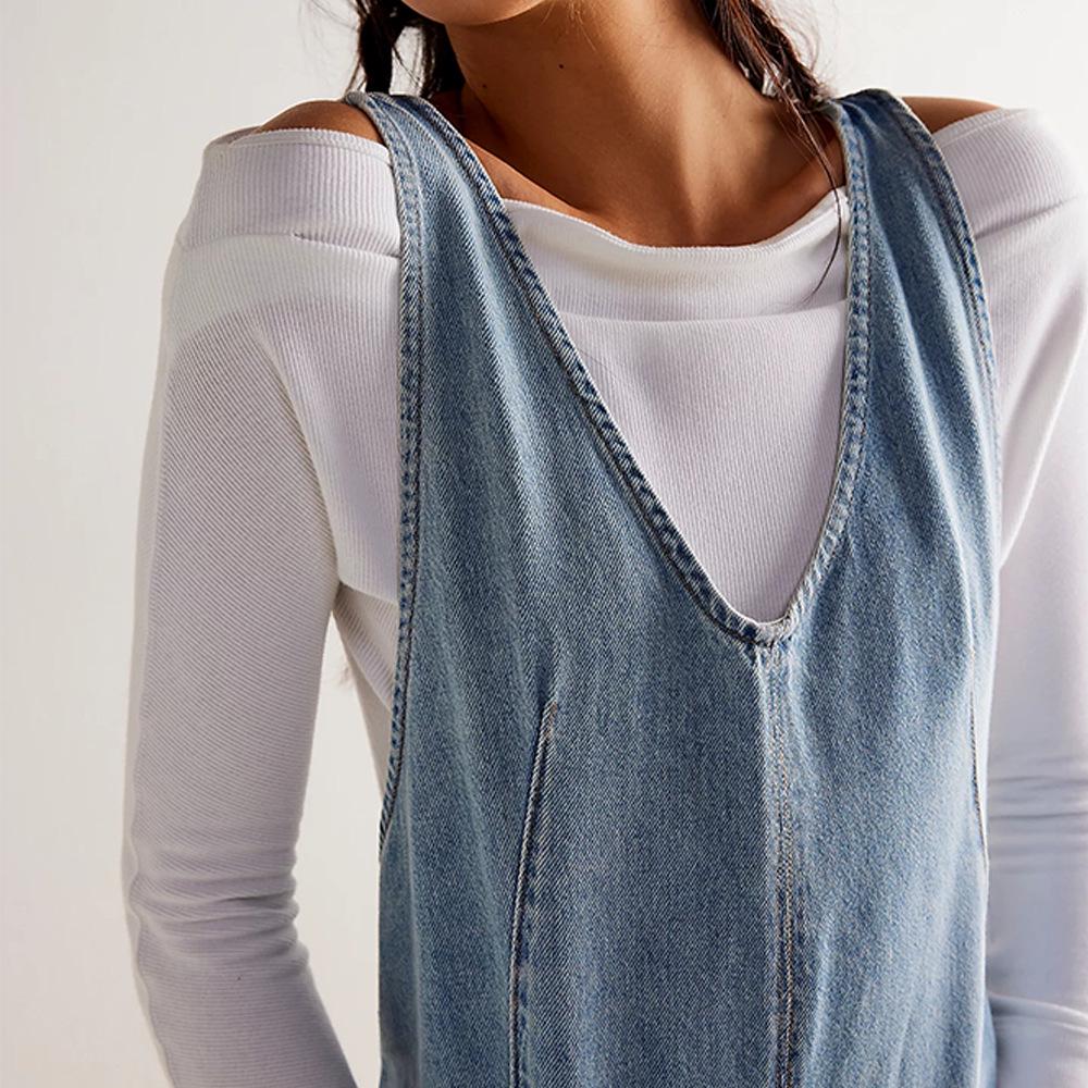 2024 Sommer Europäischer & Amerikanischer Stil Tasche Träger Waschen Denim Overall Shorts