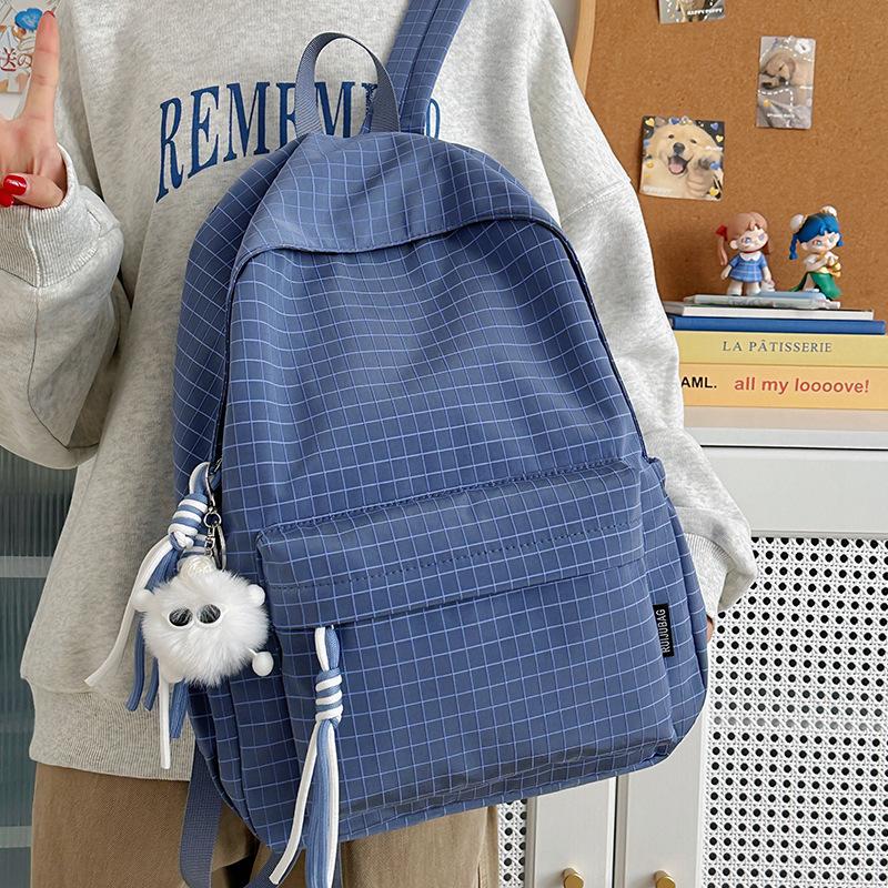 Schoolbag Retro Hong Kong Style Plaid Backpack New Large Capacity Junior High School College Student Schoolbag Travel Versatile Backpack Plaid