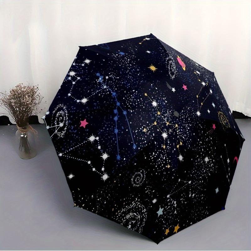 Sternenhimmel-Muster Neuer Automatischer Faltregenschirm, 1 Stück Tragbarer Reise-Regenschirm mit 8 Speichen, Unisex Outdoor-Sonnenschirm für Hallo