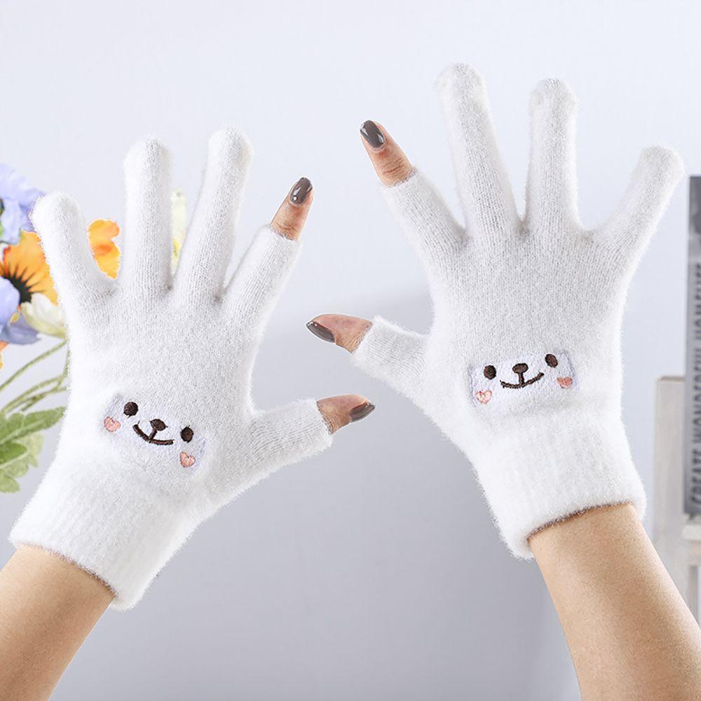

Playing Playing Phone Women Cashmere Cartoon Knitted Gloves Fingerless Gloves Smiling Face Gloves темно-синього кольору