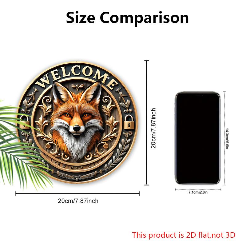 Einzigartiges Willkommensschild aus Holz mit coolem Fuchsmuster - Rundes Schild für Haustür, Wandbehang-Dekor - Ideales Hängeornament für Zuhause