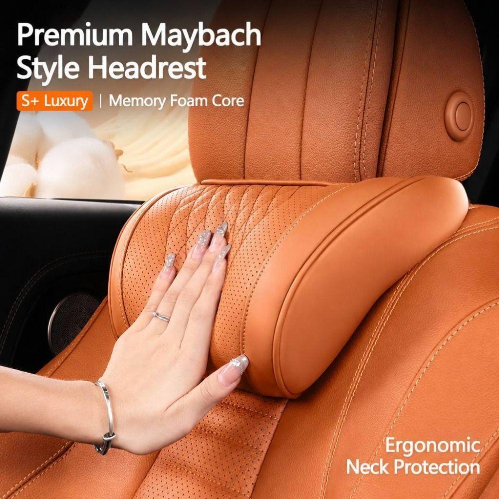 Universal Car Neck Pillow Perforated PU Leather Automotive Head Support Car Interior