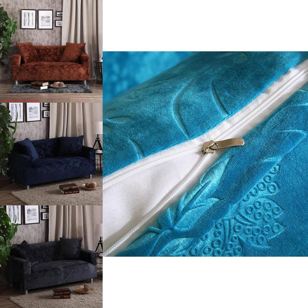 Luxurious Stretch Velvet Sofa Cover Slipcover Soft Embossing Flower Nonslip Wrinkle Resistant