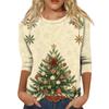 Women's Casual Christmas Print Three-Quarter Sleeve Neck Blouse