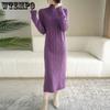 Half Turtleneck Sweater Dress for Women In Autumn and Winter Knee-length Sweater Long Dress Solid-colored Pullover Warm High-neck Knitted Dress