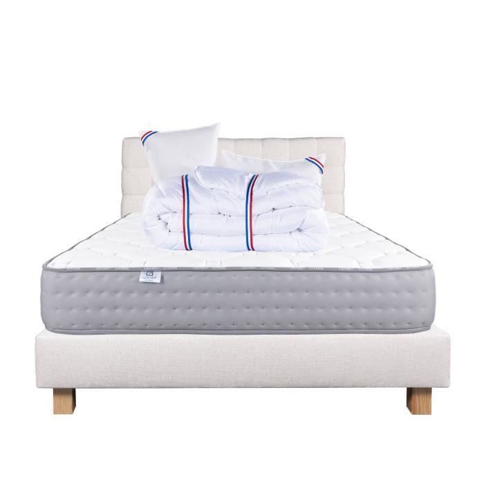 Mattress Set 160x200 Cm, Zen, 20 Cm, Firm, Summer/winter Side + Beige Base 20 Cm Thick + 2 Pillows + Duvet + Headboard