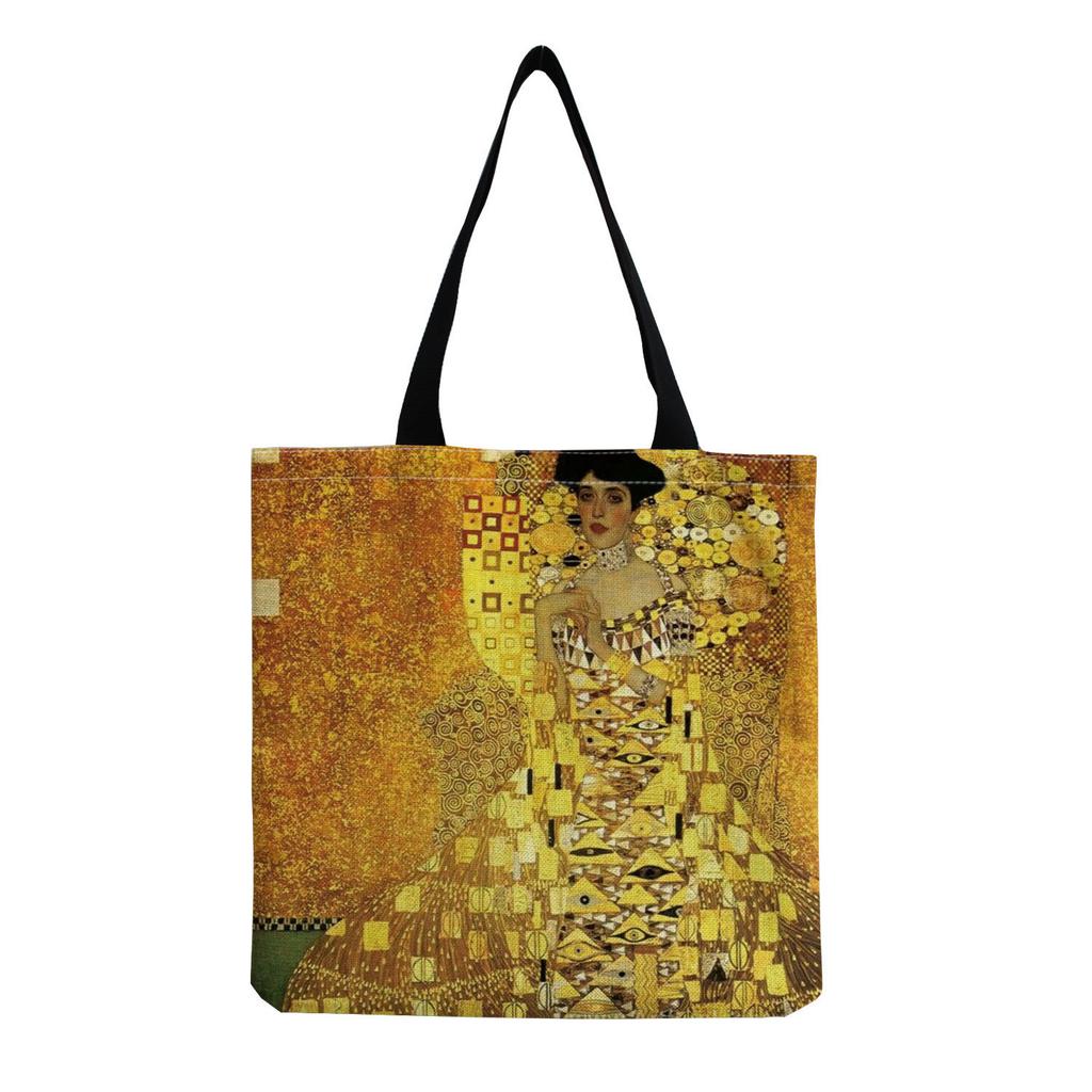 Women Vintage Linen Tote Bag - Large Capacity Print Shoulder Handbag for Casual & Grocery Shopping KTB