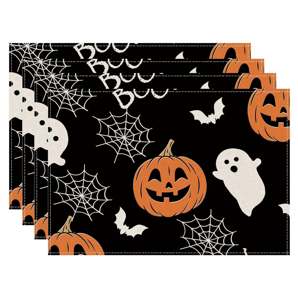 Spooky Pumpkin Floral Halloween Placemat, Heat-Proof & Anti-Scald, Festive Dining Atmosphere Placemat
