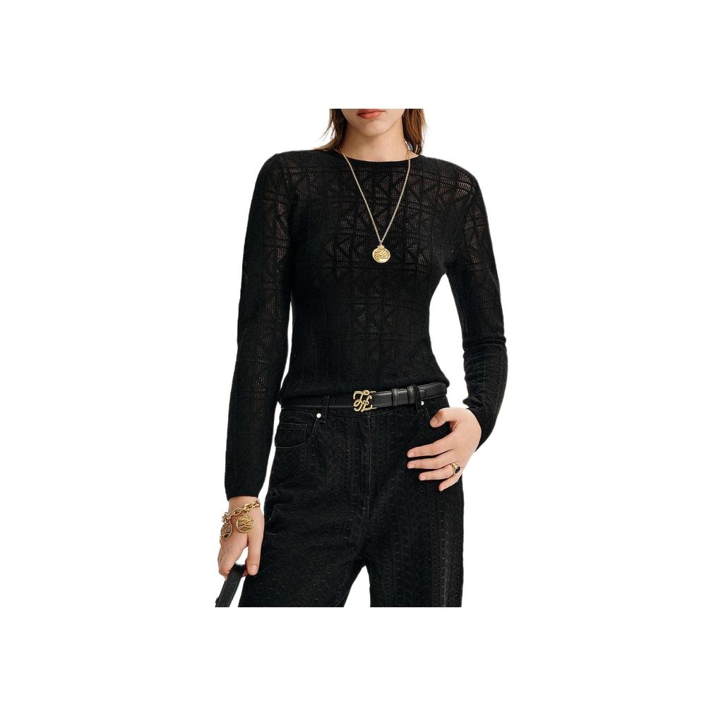 Karl Lagerfeld Casual Outing Party Light Luxury Half High Neck Letter Print Pullover Long Sleeve Sweater Women Sweater Black K27L2325