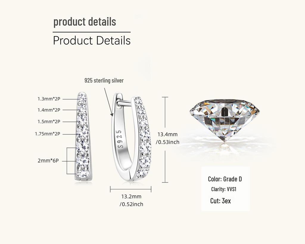 Korean Moissanite Sterling Silver Luxury Earrings & Hoops