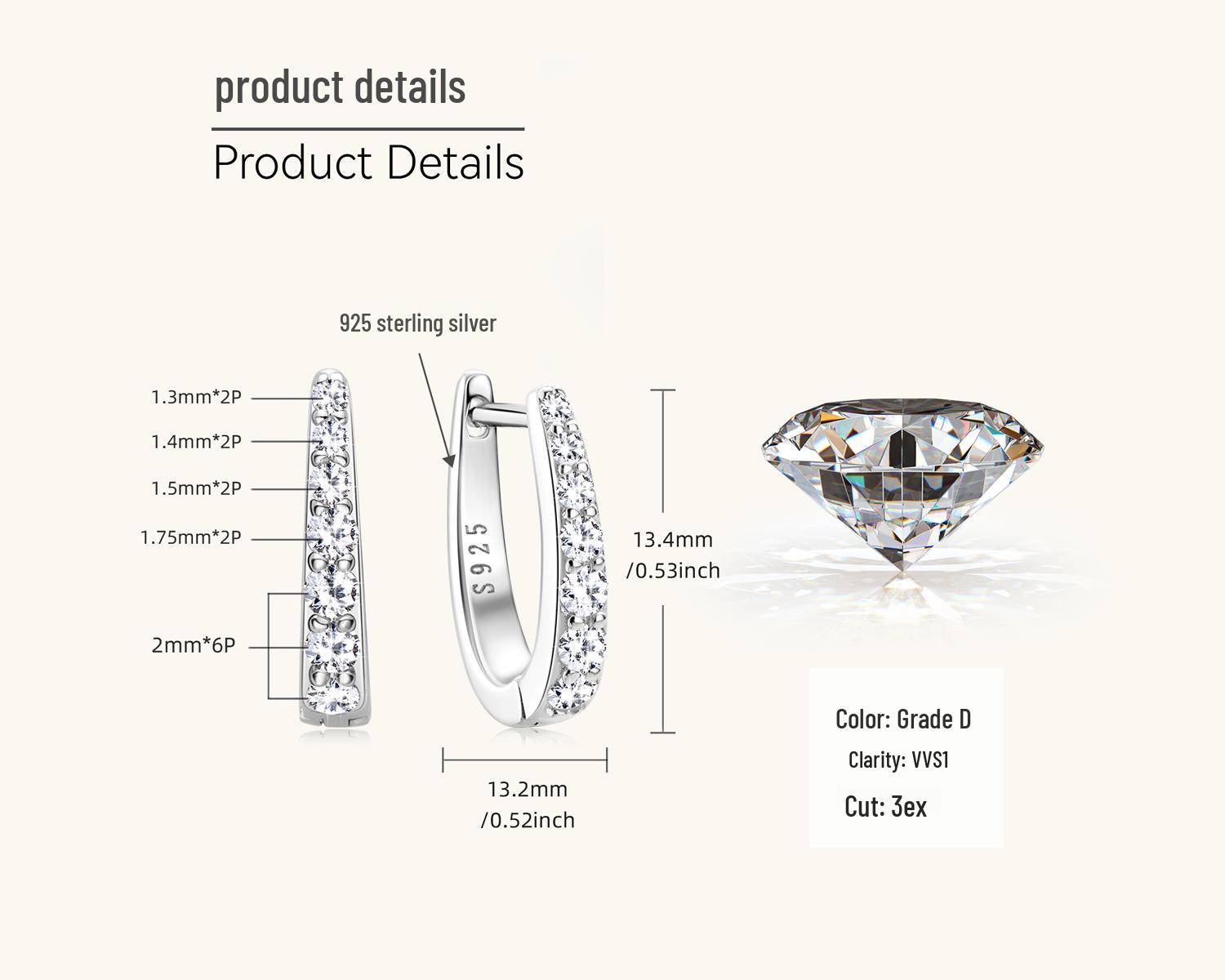 

Корейский муассанит стерлинговое серебро роскошные серьги и кольца 1 Carat + 1 Carat