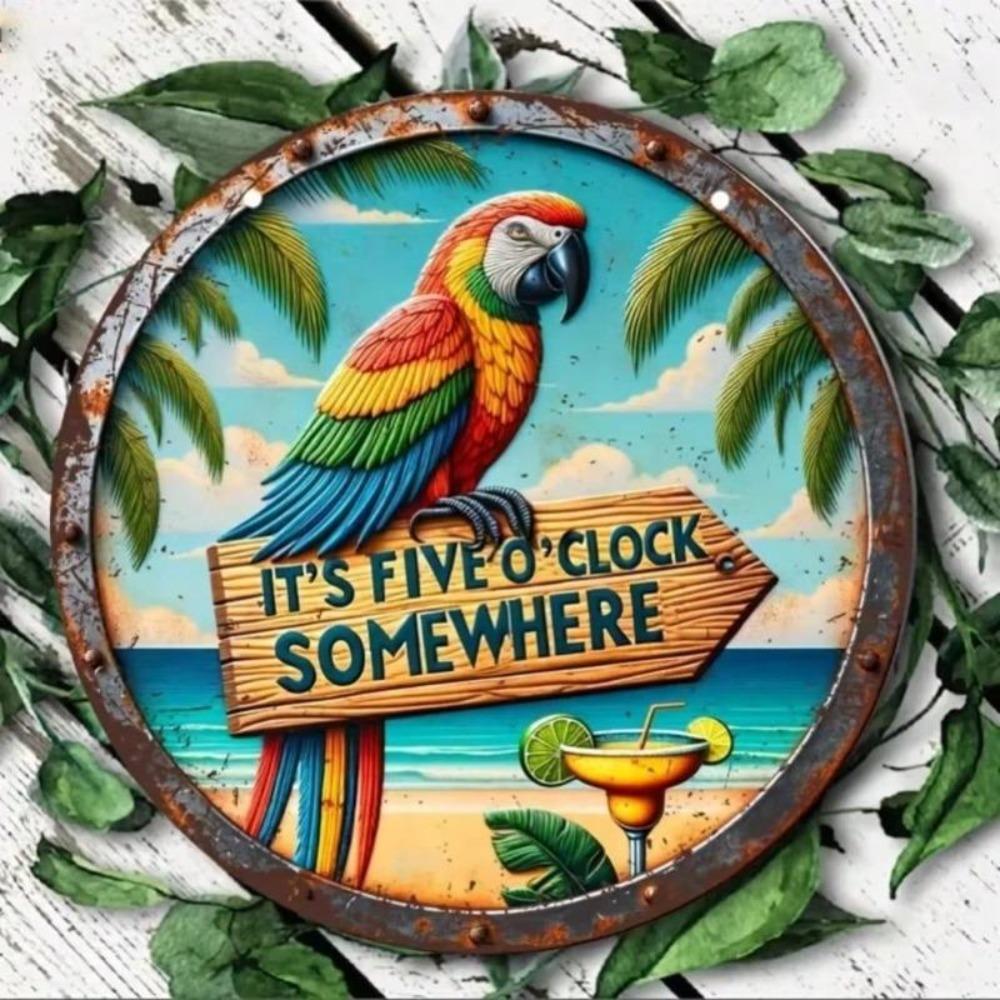 Vintage Metal Tin Sign Summer Tropical Parrot Beach Decor Gift