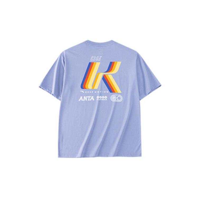 Anta T Shirts Men's Purple Crew Neck Moderate Straight Fit 152328114-2