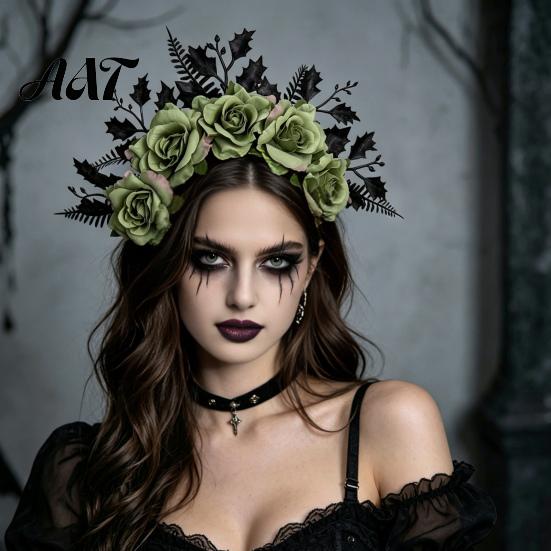 Comfortable Gothic Headwear for Girls Halloween Rose Headband, Flower Leaf Crown Hair Hoops Bands, Elegant Style Headband Headpiece Hairband