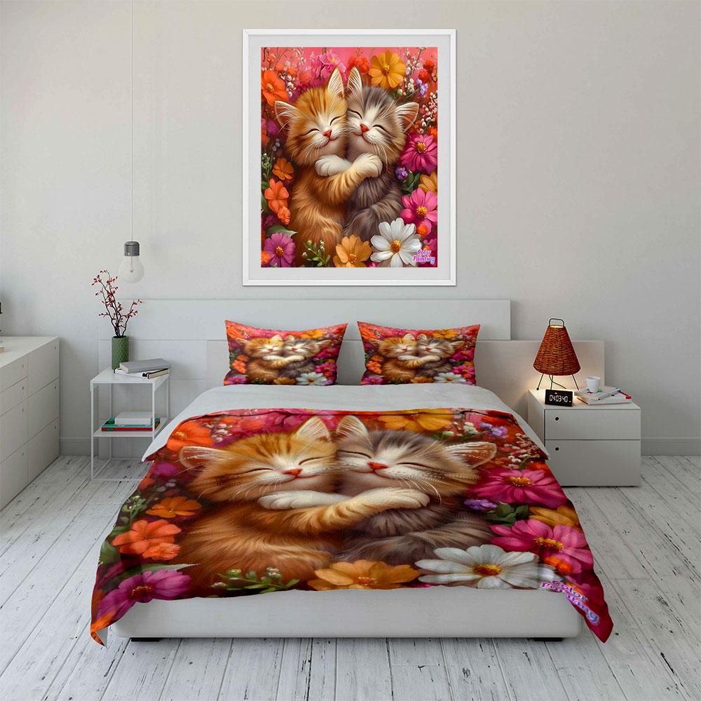 "Floral Kitten Snuggle Gift Set" Exquisite three-piece bedding set gift for kids and adults