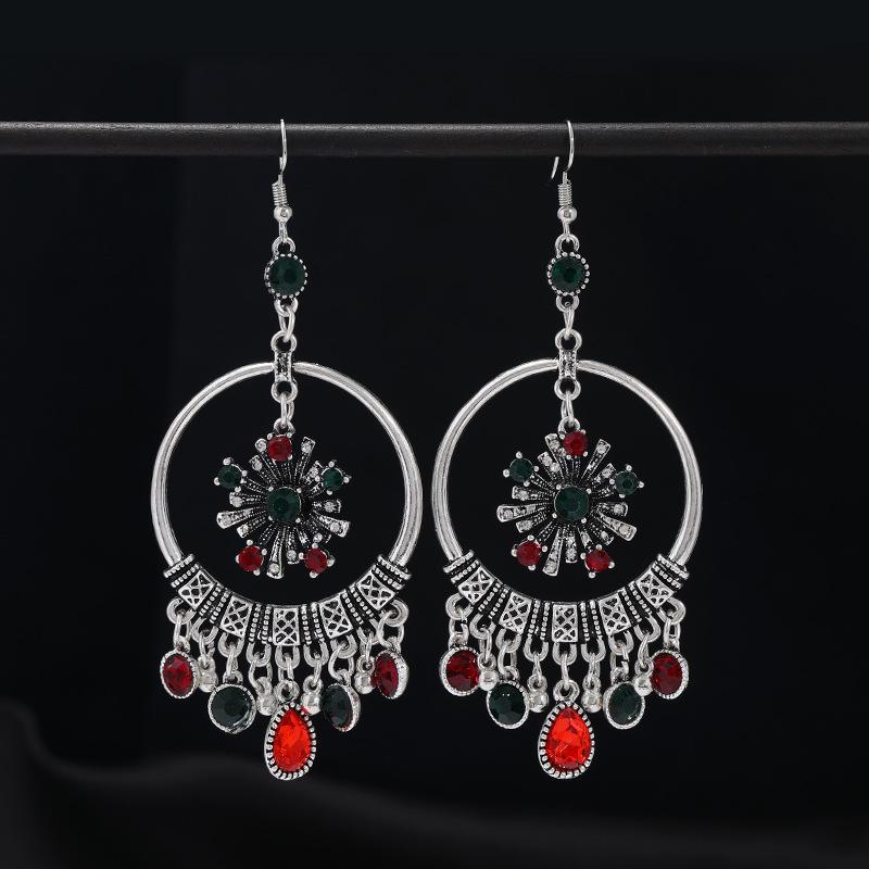 Design retro ethnic style long earrings female classical temperament crystal fringed earrings personalized Tibetan earrings