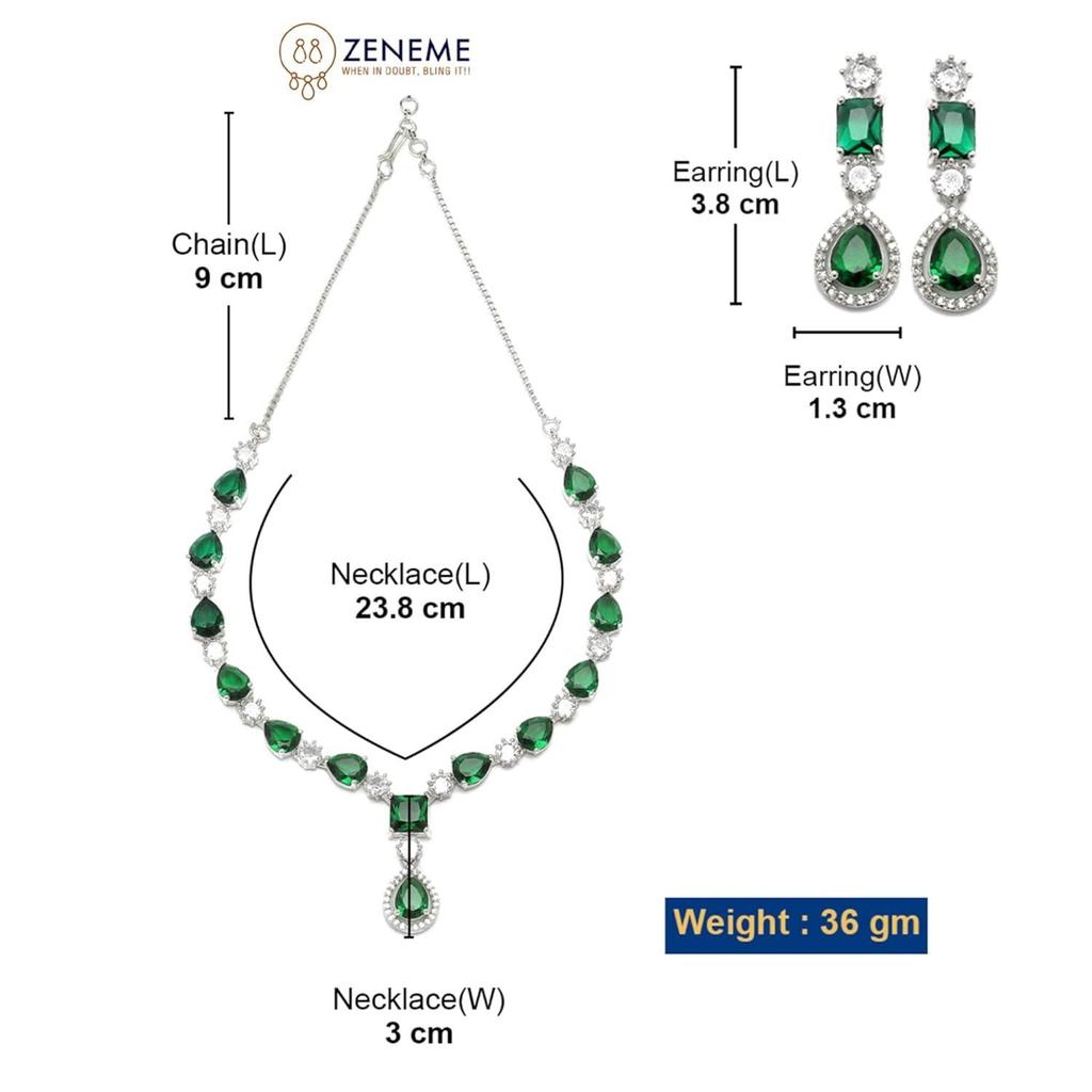 Rhodium-Plated American Diamond Studded Fashionable Necklace With Earrings Jewellery Set For Girls and Women