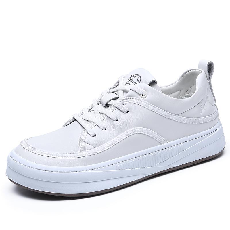 European station tide shoes spring and summer leather breathable little white shoes men's wide-headed board shoes crooked head platform casual shoes m